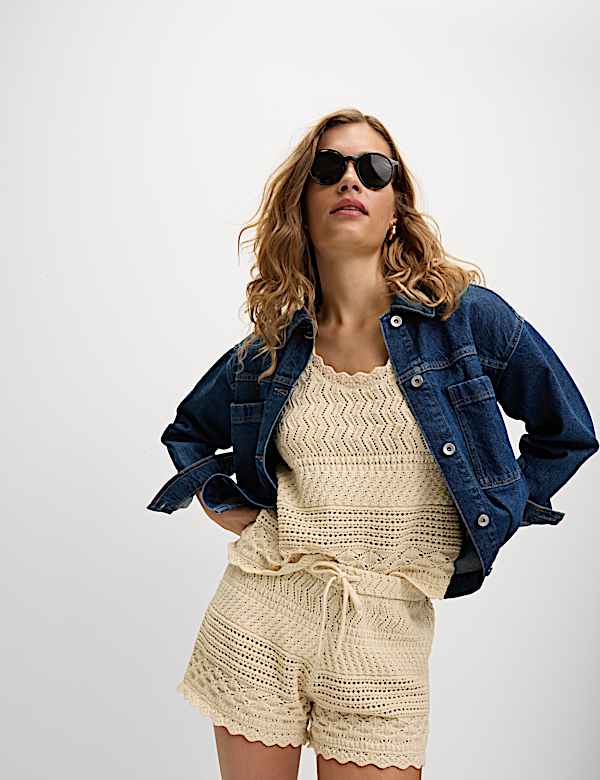 Cotton Blend Pointelle Shorts - ES