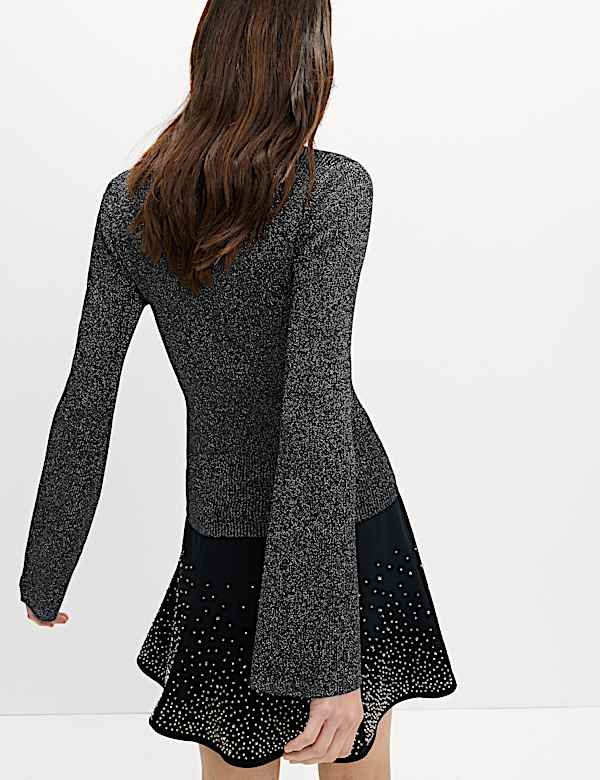 Sparkly Flute Sleeve Knitted Top - FI