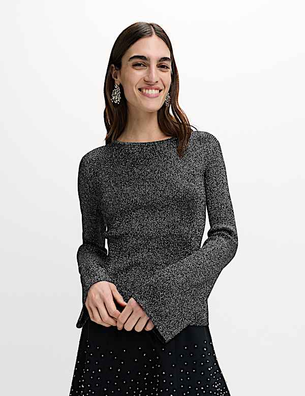 Sparkly Flute Sleeve Knitted Top - FI
