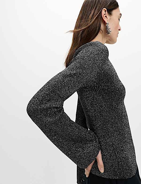 Sparkly Flute Sleeve Knitted Top - FI
