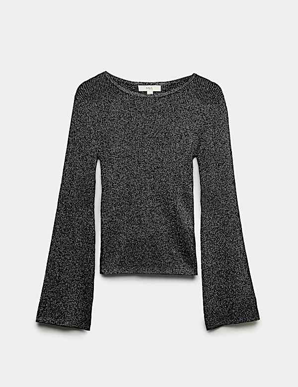 Sparkly Flute Sleeve Knitted Top - FI