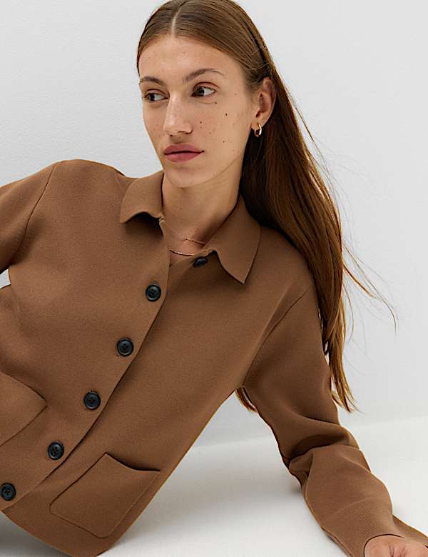 Pocket Detail Knitted Jacket with Cotton - AL