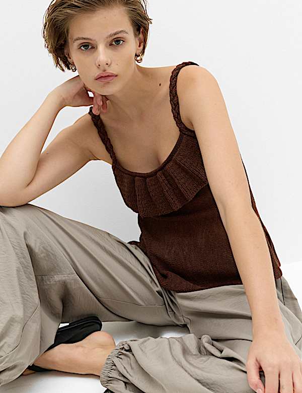 Cotton Rich Textured Scoop Neck Knitted Vest