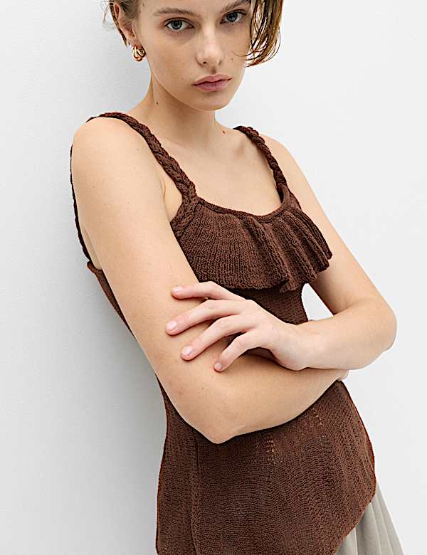 Maillot de corps en maille de coton textur&eacute; &agrave; d&eacute;collet&eacute; rond - CA