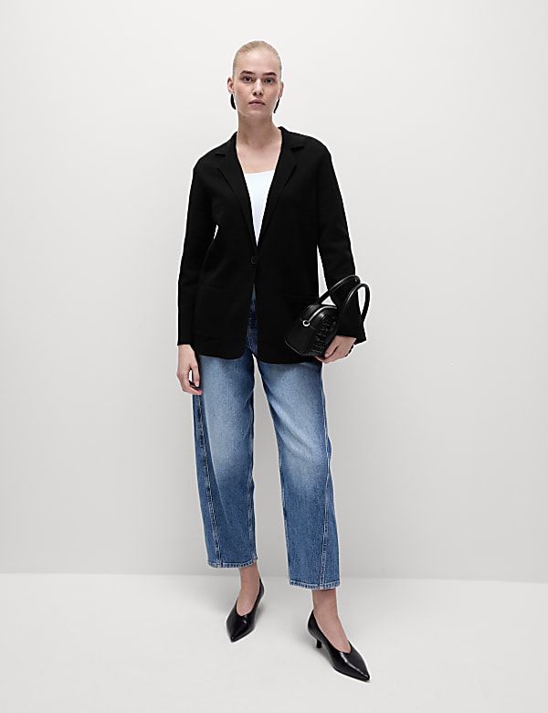 Cotton Rich Textured Relaxed Knitted Blazer - BE