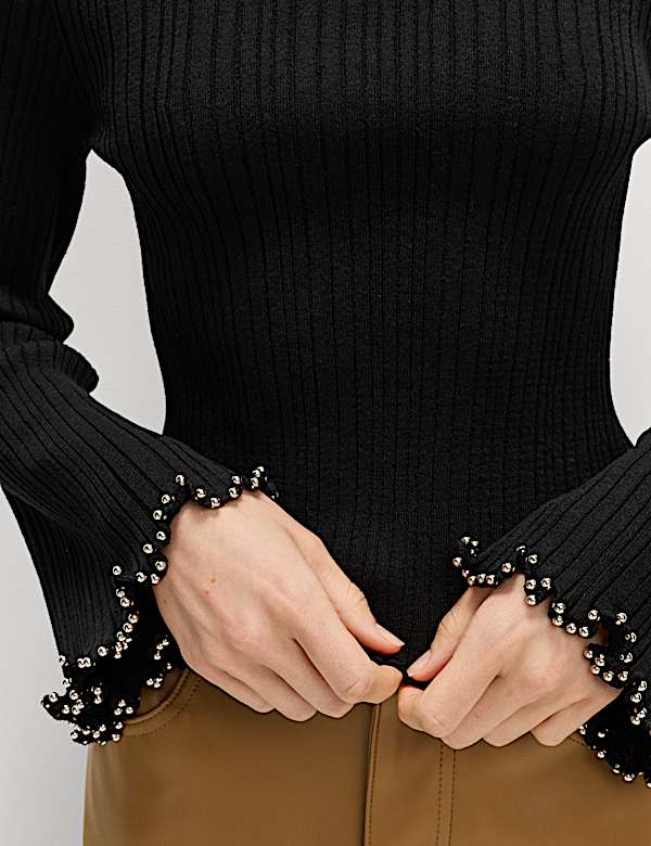 Cotton Blend Ribbed Slash Neck Fitted Cropped Knitted Top - NZ