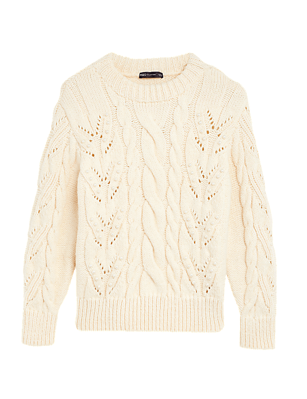 Embellished Cable Knit Crew Neck Jumper