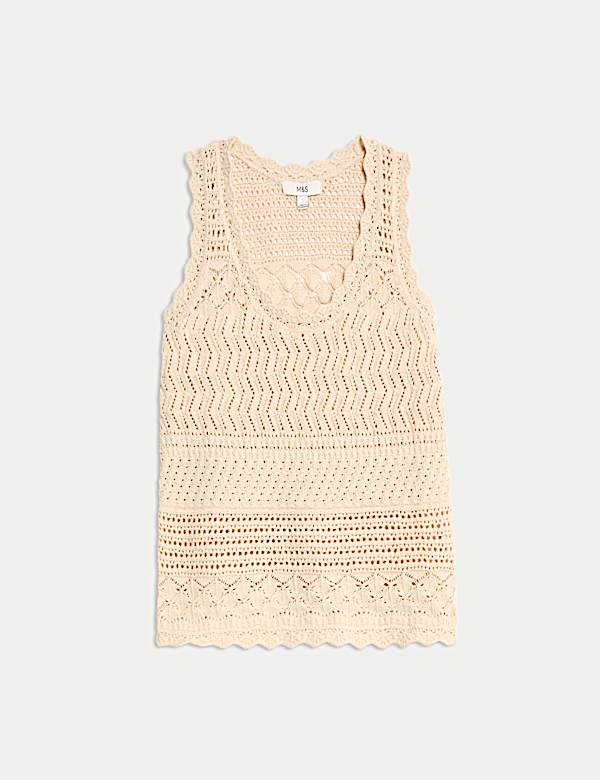 Πλεκτό φανελάκι με αζούρ πλέξη και κυματιστό τελείωμα από σύμμεικτο βαμβάκι - GR