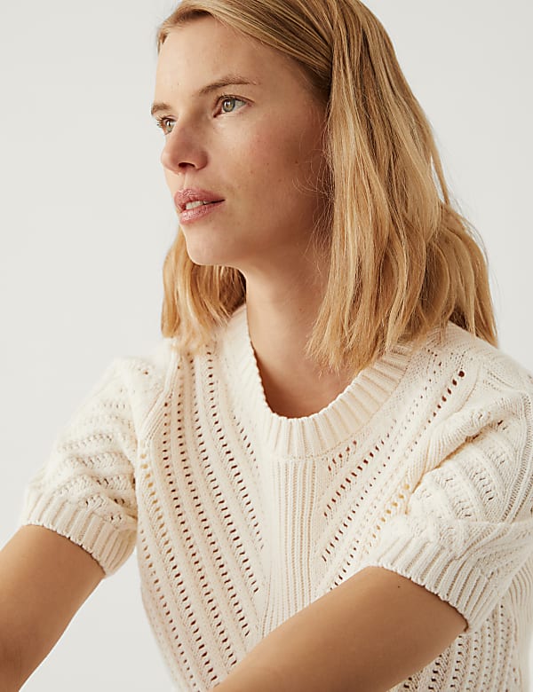 Cotton Rich Textured Crew Neck Knitted Top