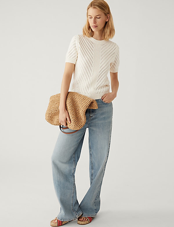 Cotton Rich Textured Crew Neck Knitted Top