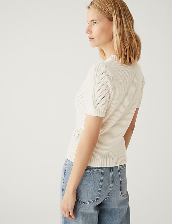 Cotton Rich Textured Crew Neck Knitted Top
