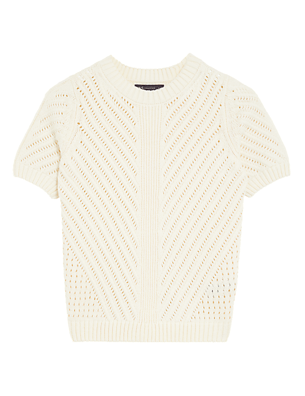 Cotton Rich Textured Crew Neck Knitted Top