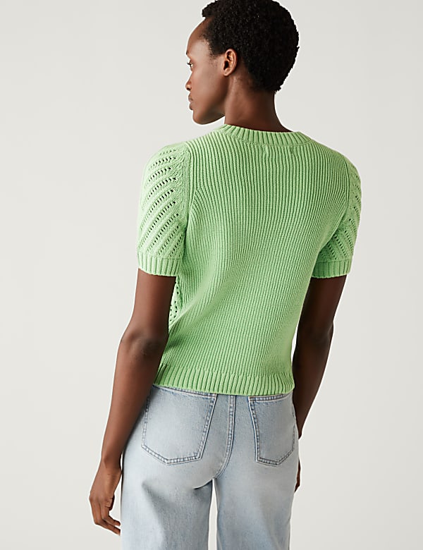 Cotton Rich Textured Crew Neck Knitted Top