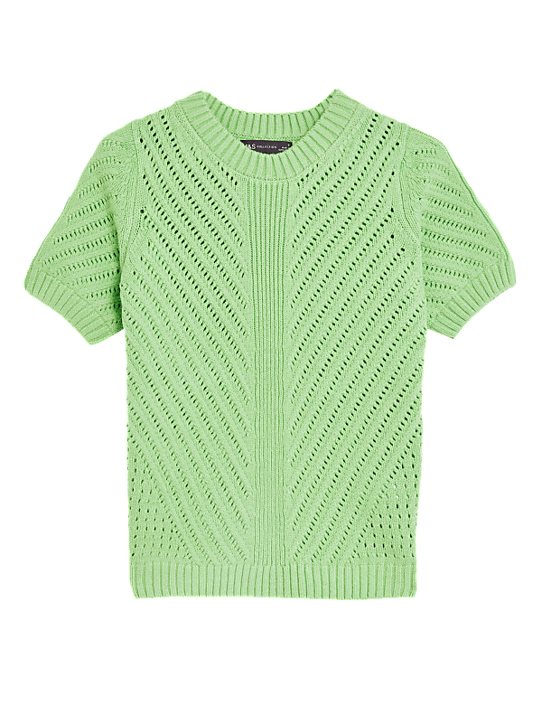 Cotton Rich Textured Crew Neck Knitted Top