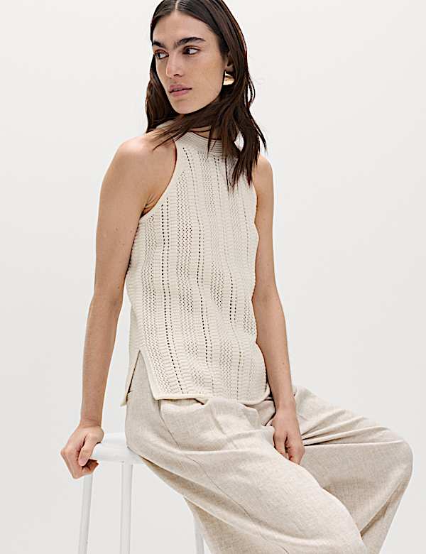 Cotton Rich Crochet Style Knitted Vest - JO