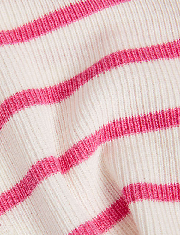 Cotton Rich Striped Collared Knitted Top