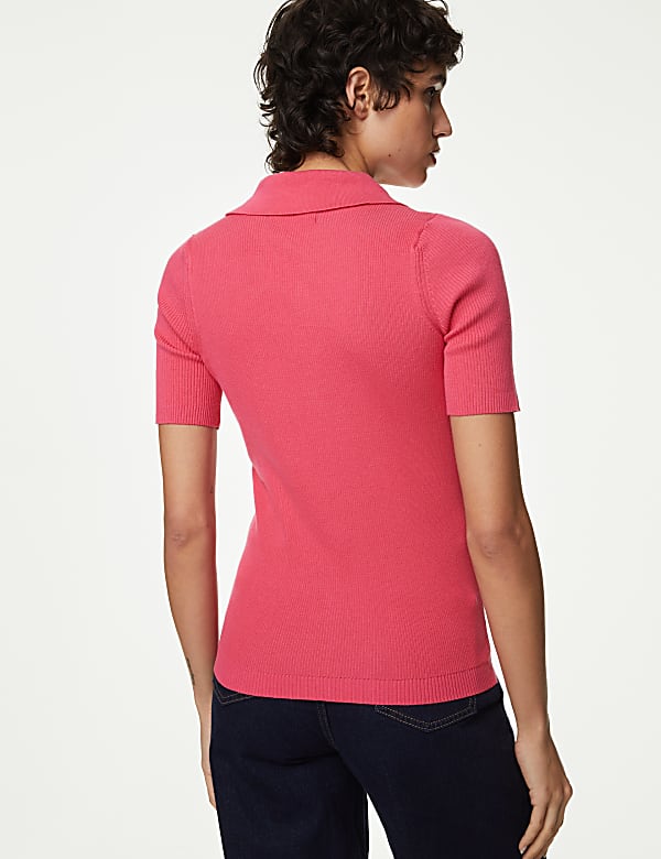 Cotton Rich Ribbed Collared Knitted Top