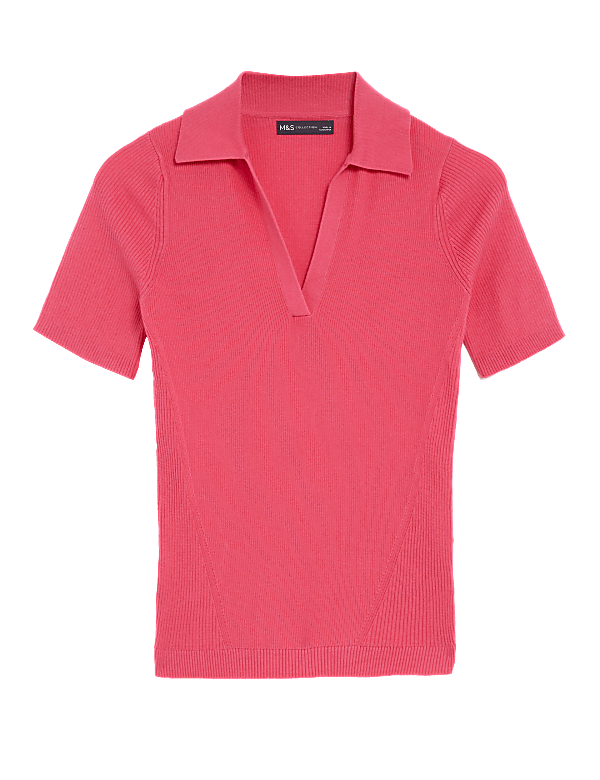 Cotton Rich Ribbed Collared Knitted Top