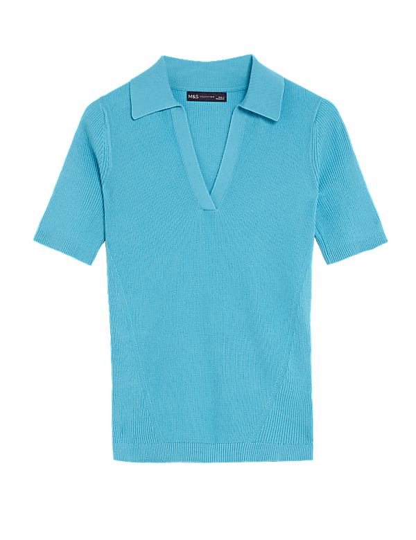 Cotton Rich Ribbed Collared Knitted Top