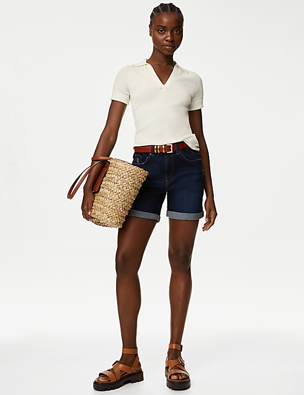 Cotton Rich Ribbed Collared Knitted Top