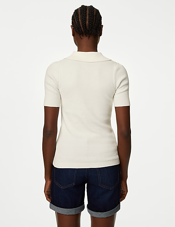 Cotton Rich Ribbed Collared Knitted Top