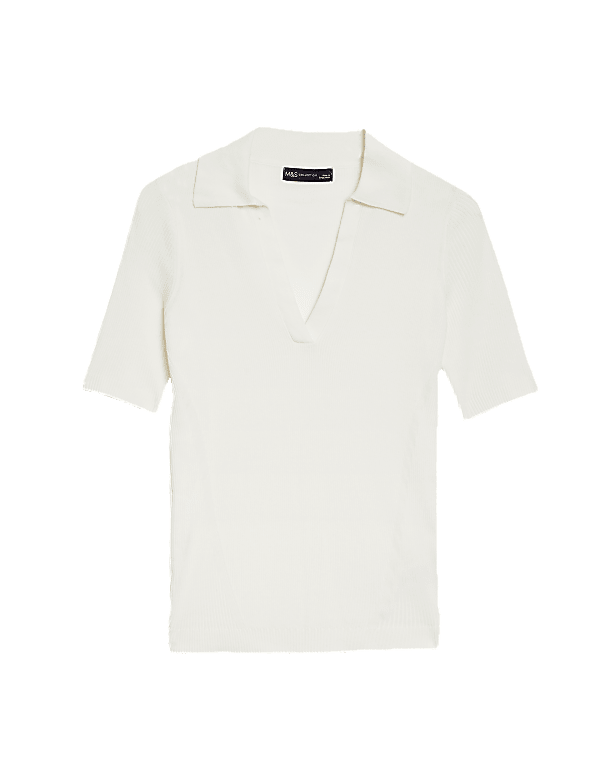 Cotton Rich Ribbed Collared Knitted Top