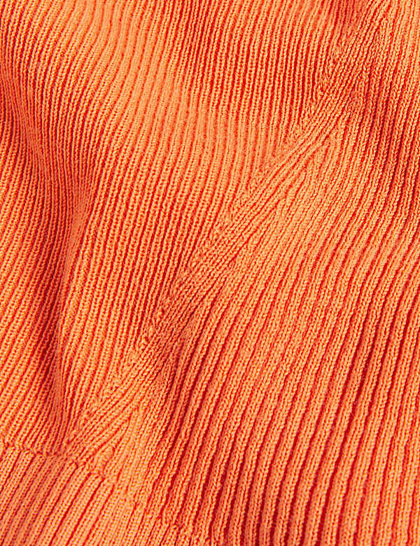 Cotton Rich Ribbed Collared Knitted Top