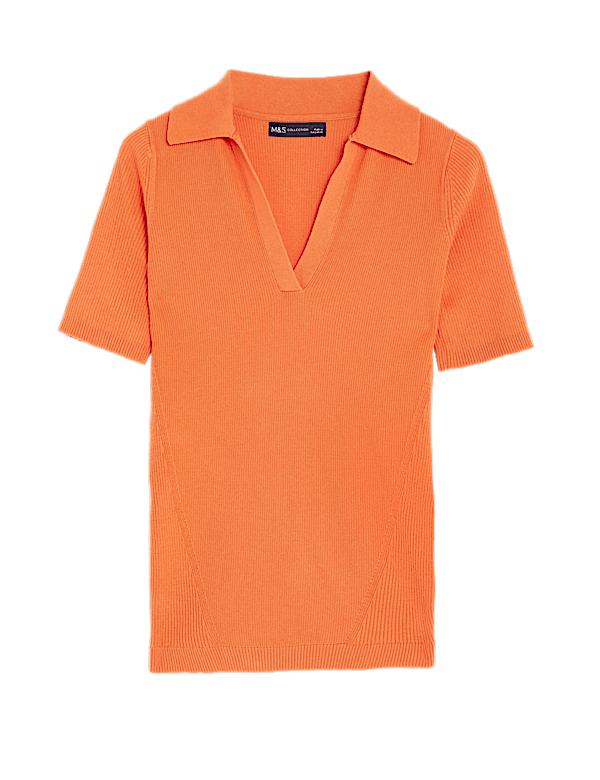 Cotton Rich Ribbed Collared Knitted Top