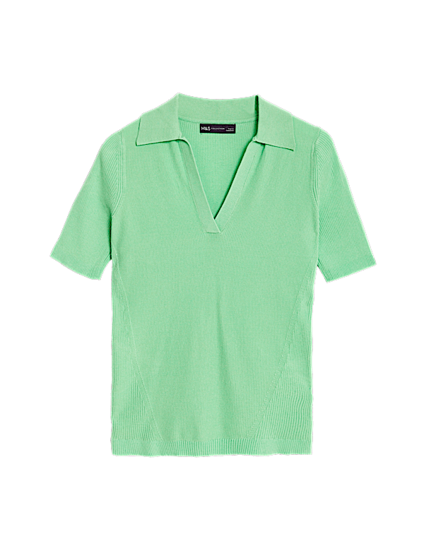 Cotton Rich Ribbed Collared Knitted Top