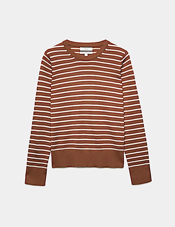 Pure Merino Wool Striped Crew Neck Jumper - BE