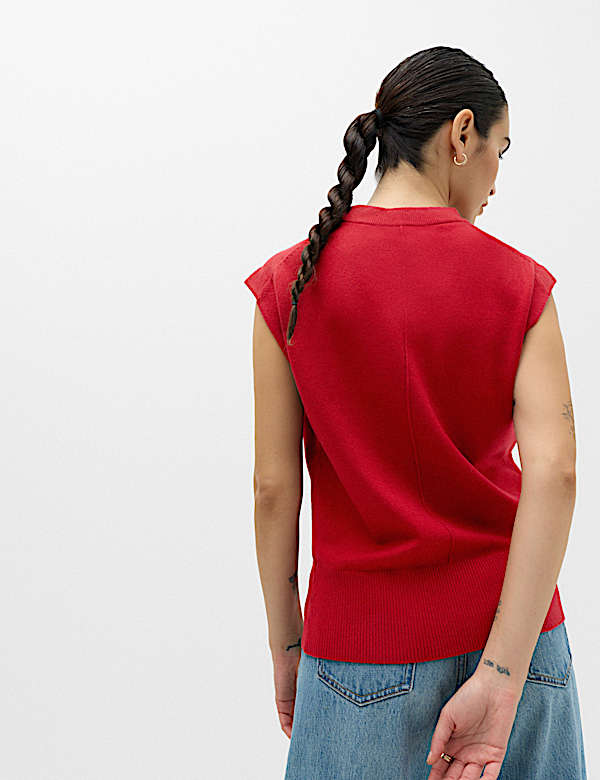 Air-Yarn Seam Detail Longline Knitted Vest