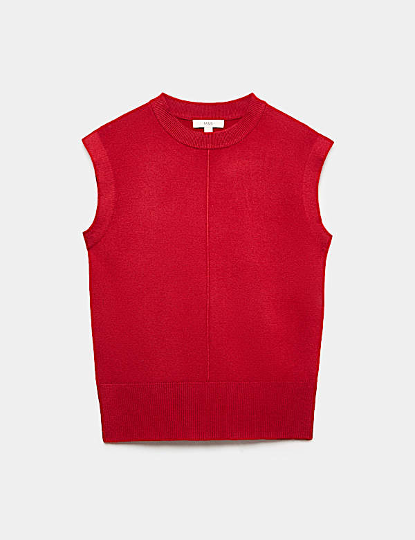 Air-Yarn Seam Detail Longline Knitted Vest - US