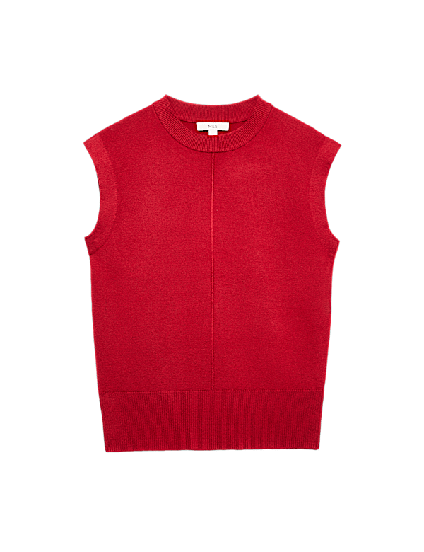Air-Yarn Seam Detail Longline Knitted Vest