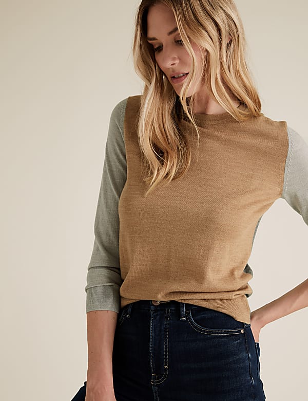Pure Merino Wool Colour Block Jumper