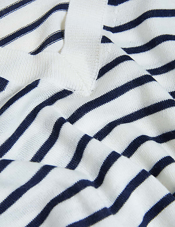 Pure Merino Wool Striped V-Neck Jumper