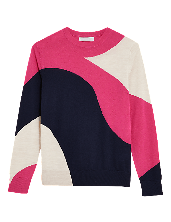 Pure Merino Wool Colour Block Jumper