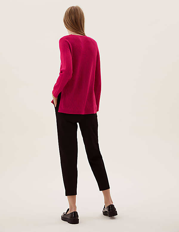 Pure Merino Wool Ribbed Longline Jumper