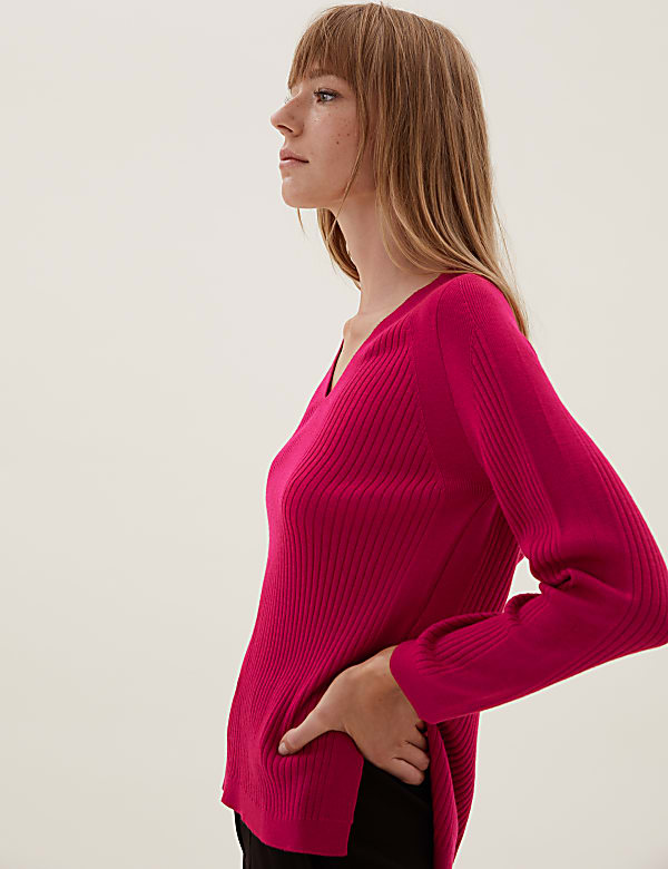 Pure Merino Wool Ribbed Longline Jumper