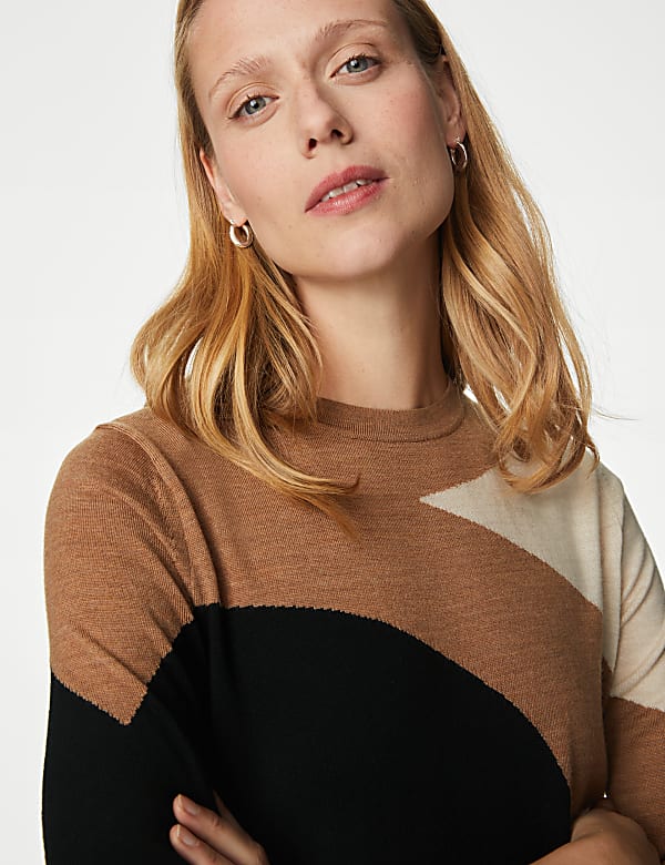 Pure Merino Wool Colour Block Jumper