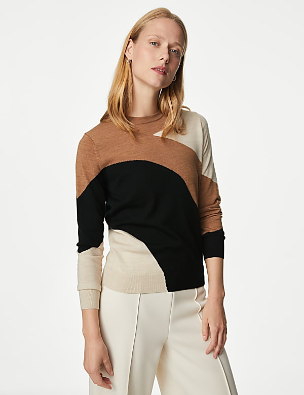 Pure Merino Wool Colour Block Jumper