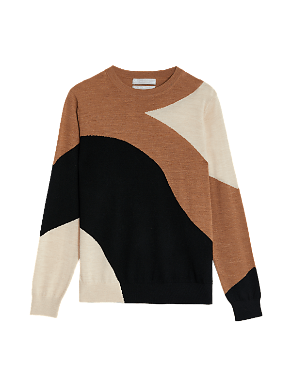 Pure Merino Wool Colour Block Jumper