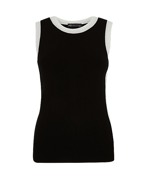 Colour Block Round Neck Knitted Top