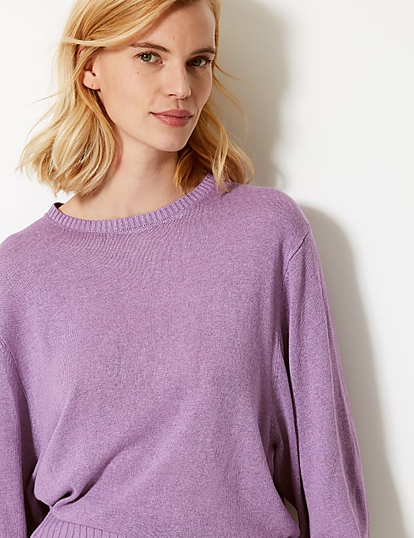 Linen Blend Round Neck Batwing Jumper