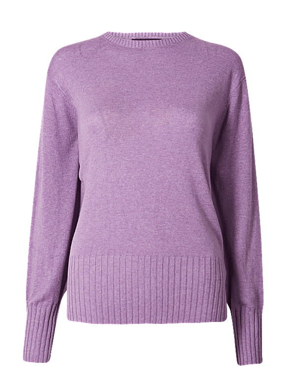 Linen Blend Round Neck Batwing Jumper