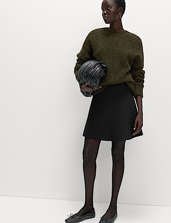 Knitted Mini A-Line Skirt - ID