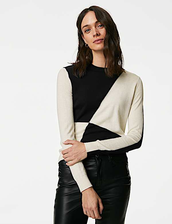 Pure Merino Wool Colour Block Jumper - AL