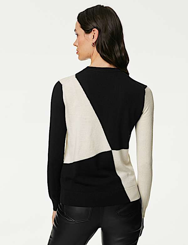 Pure Merino Wool Colour Block Jumper - AL