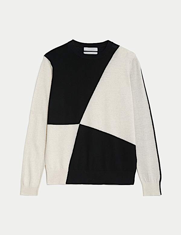 Pure Merino Wool Colour Block Jumper - AL