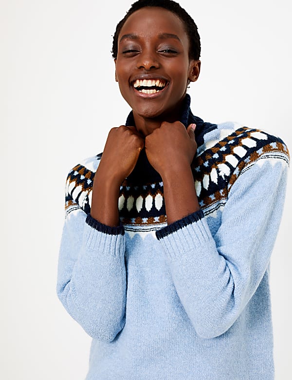 Fair Isle Print Roll Neck Relaxed Fit Jumper