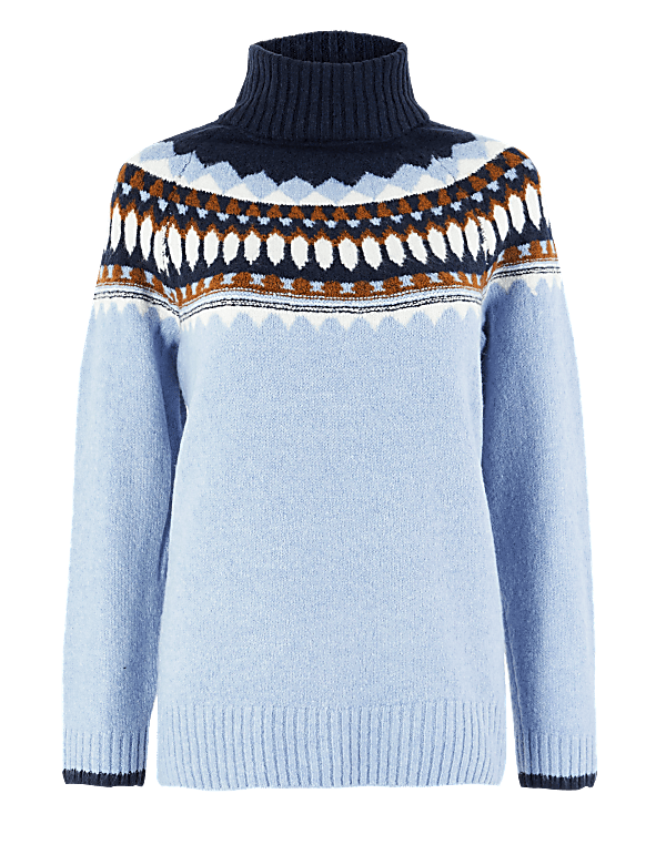 Fair Isle Print Roll Neck Relaxed Fit Jumper